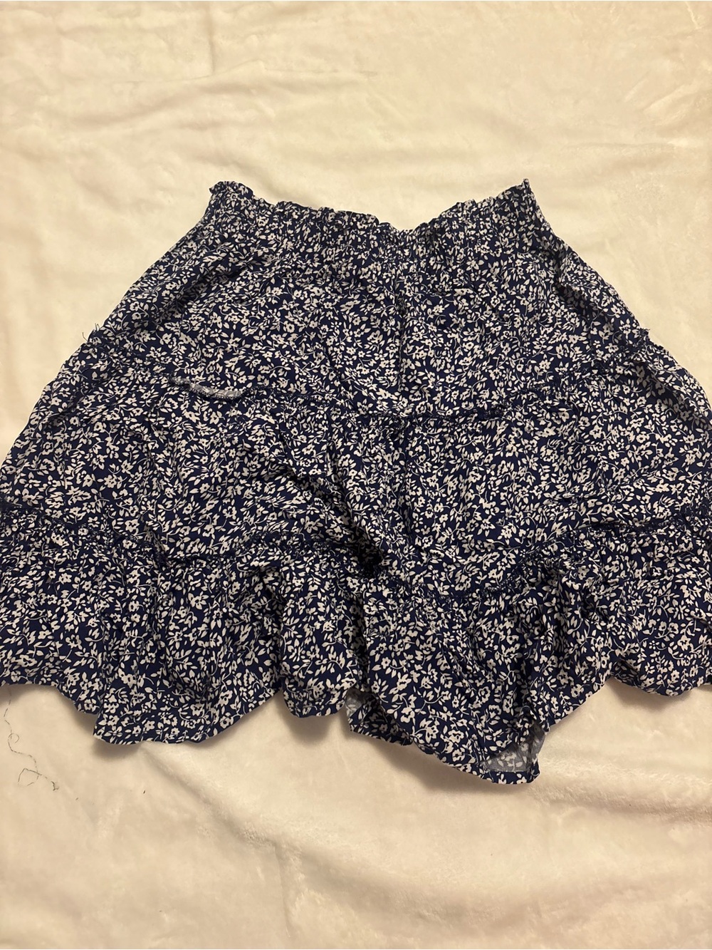 Navy Blue Floral Tiered Mini Skirt